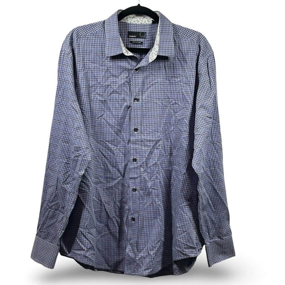 Quieti Long Sleeve Button Down Shirt‎ Men's Large Floral Check Cotton Casual